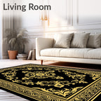 Black Golden Floral Medallion Filigree Rug
