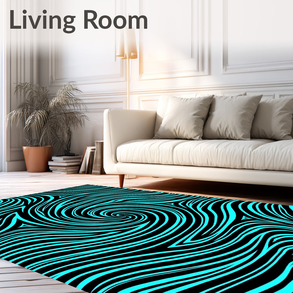 Vibrant Aqua Swirl Abstract Lines Rug
