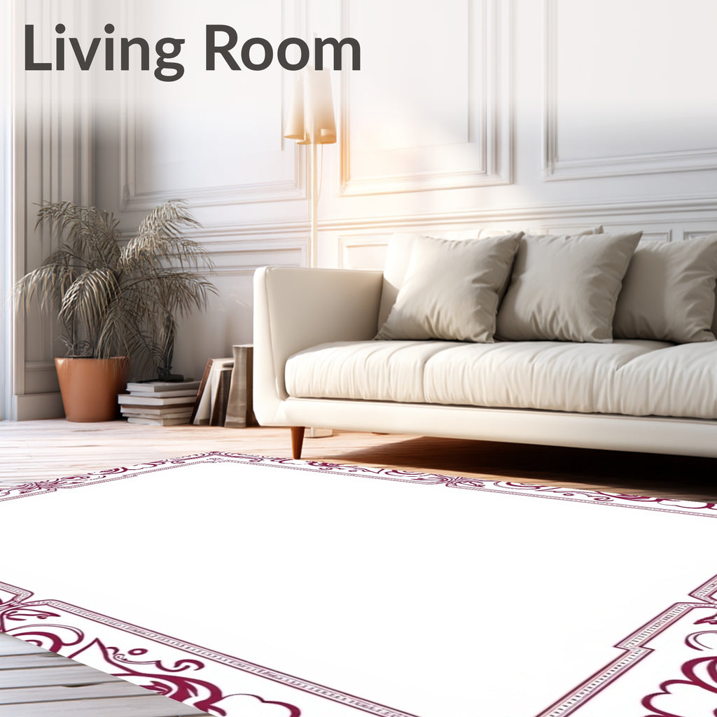 Ornate Crimson Floral Border Swirl Rug