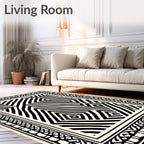 Black White Contemporary Geometric Maze Rug