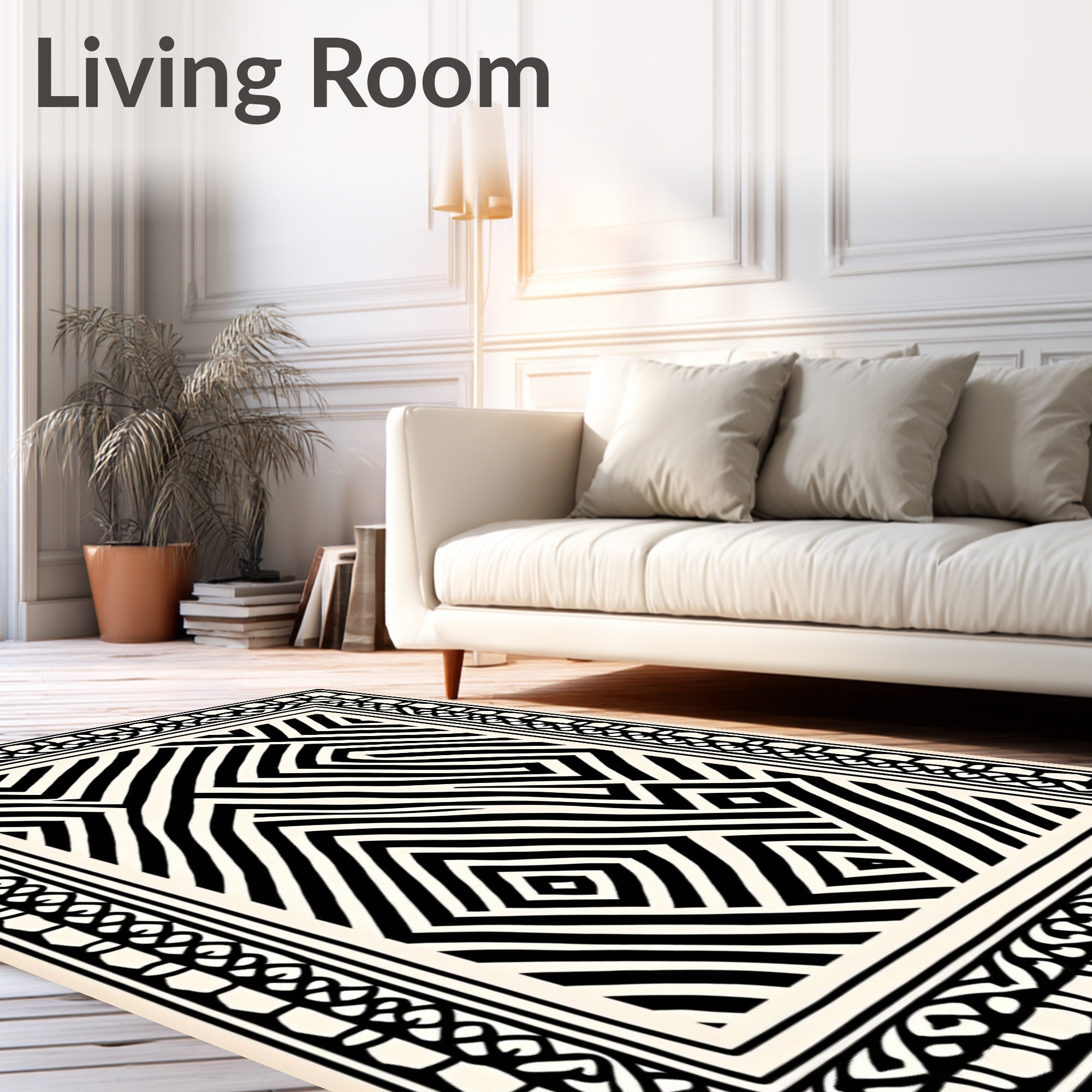 Black White Contemporary Geometric Maze Rug