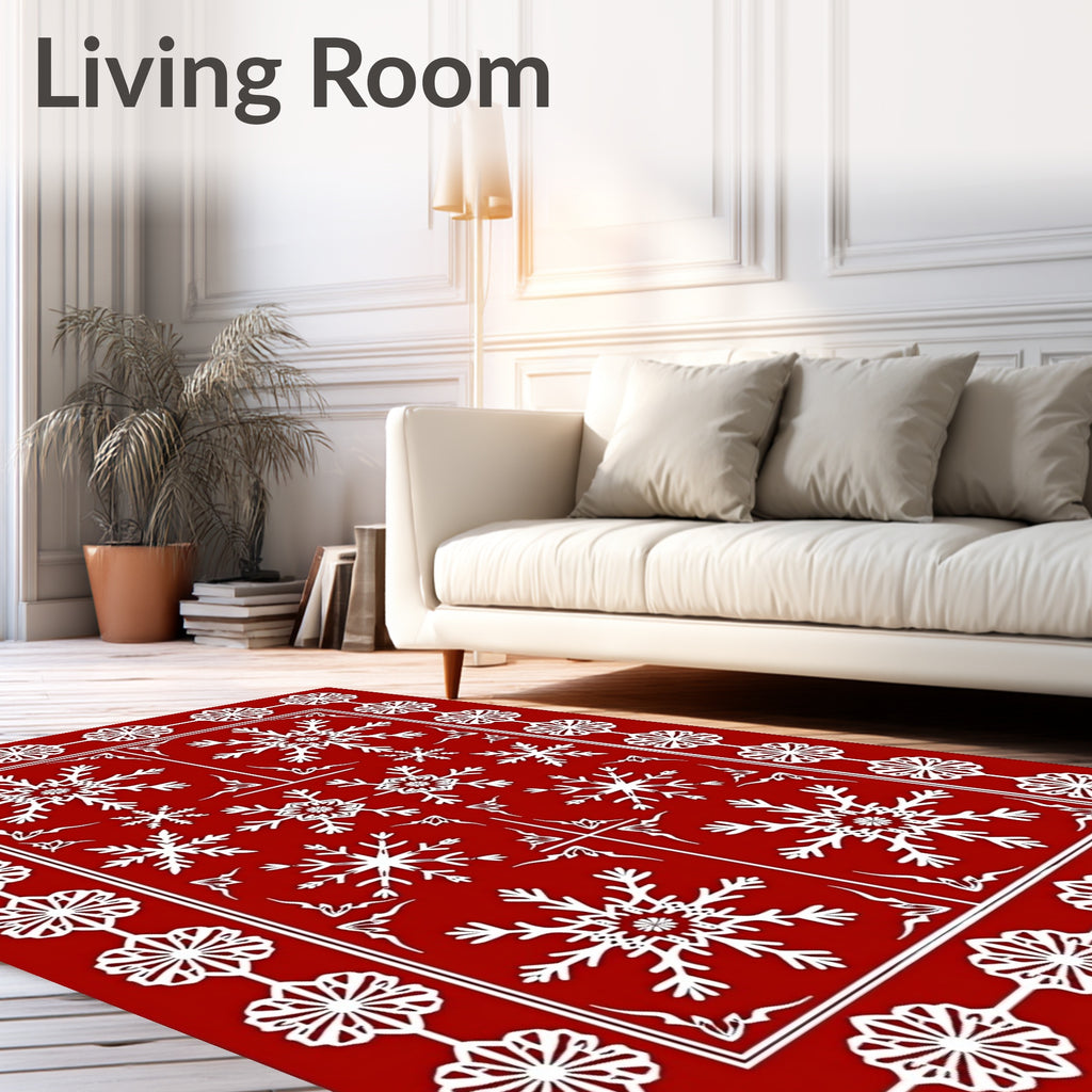 Crimson White Snowflake Border Rug