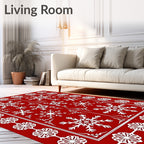 Crimson White Snowflake Border Rug