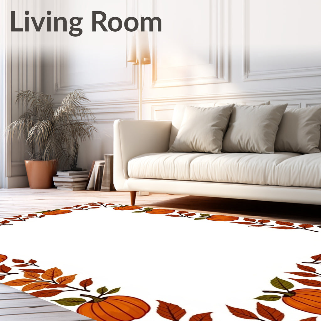 Orange Pumpkin Autumn Leaf Border Rug