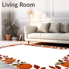 Orange Pumpkin Autumn Leaf Border Rug