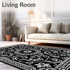 Black and White Floral Scroll Work Rug