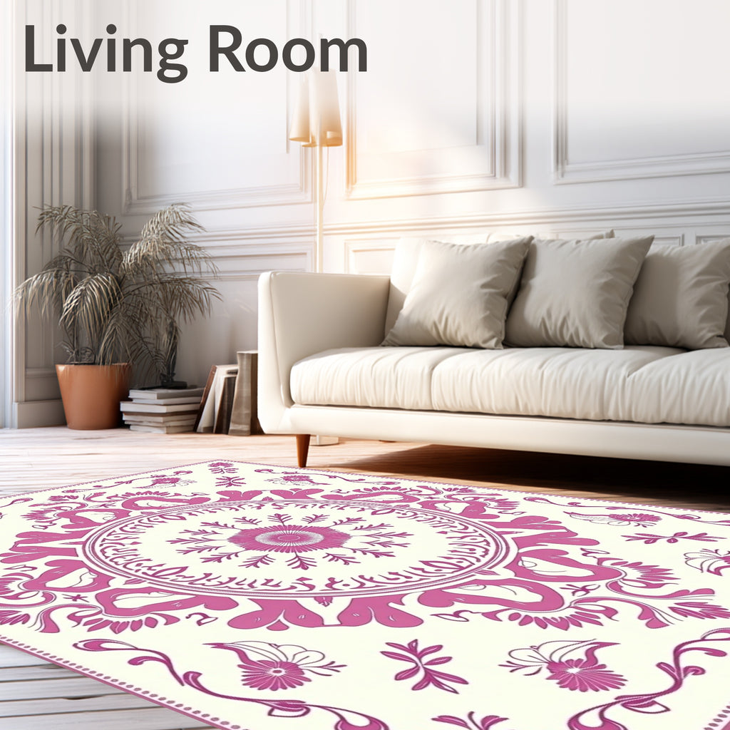 Fuchsia Floral Medallion Ornate Rug