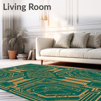 Gold Geometric Circuit Board Emerald Rug