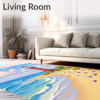 Coastal Red Lighthouse Seashell Beach Scene Rug