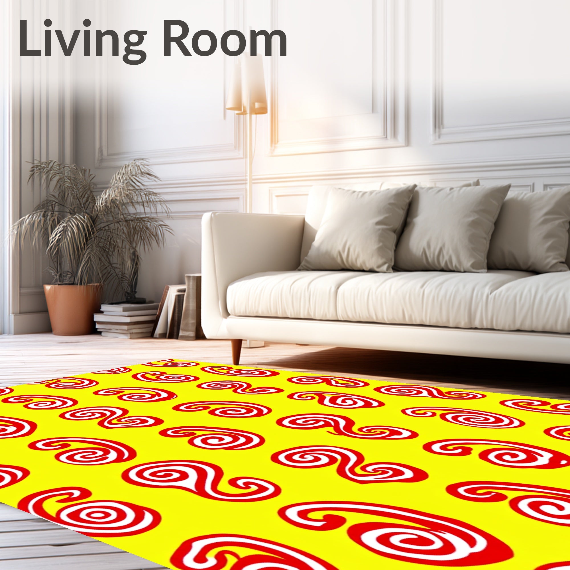 Red Swirls Abstract Geometric Design Rug