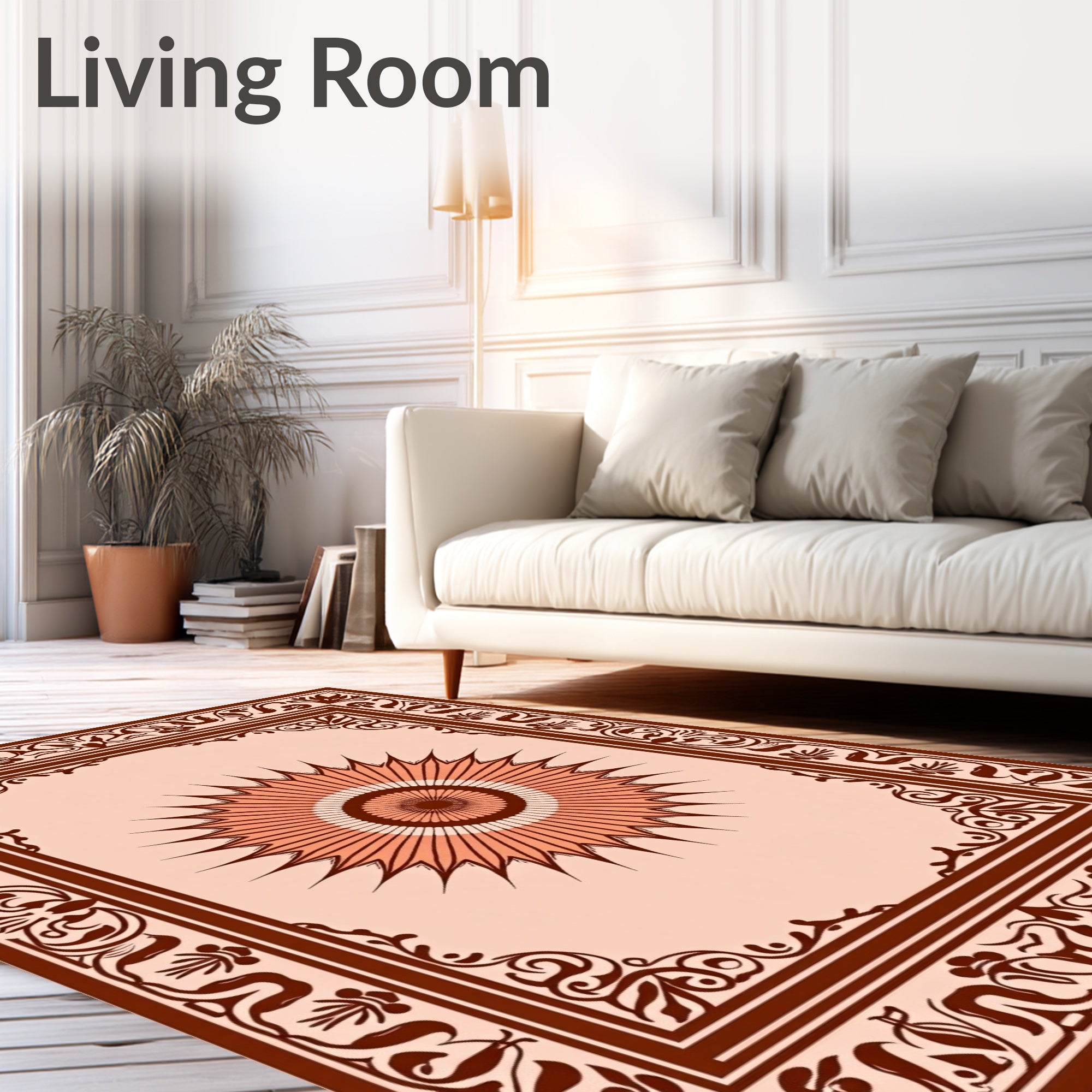 Terracotta Sunburst Bordered Medallion Rug