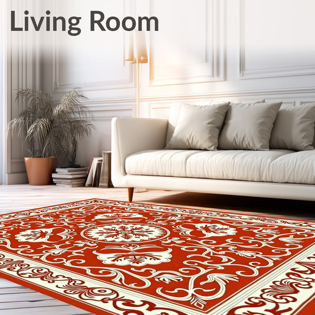 Scarlet Cream Floral Medallion Border Rug