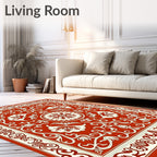 Scarlet Cream Floral Medallion Border Rug