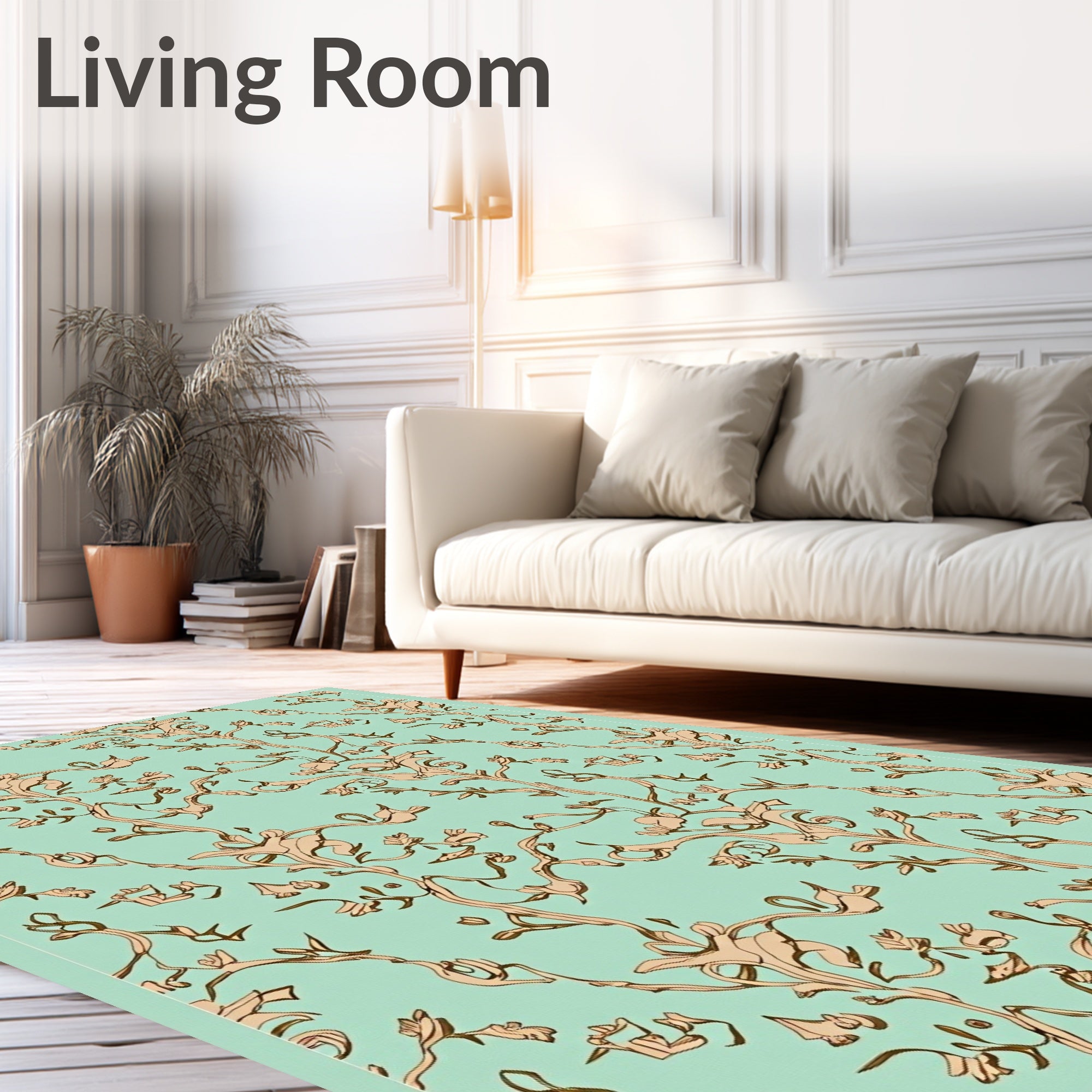 Ornate Blossom Vine Turquoise Rug