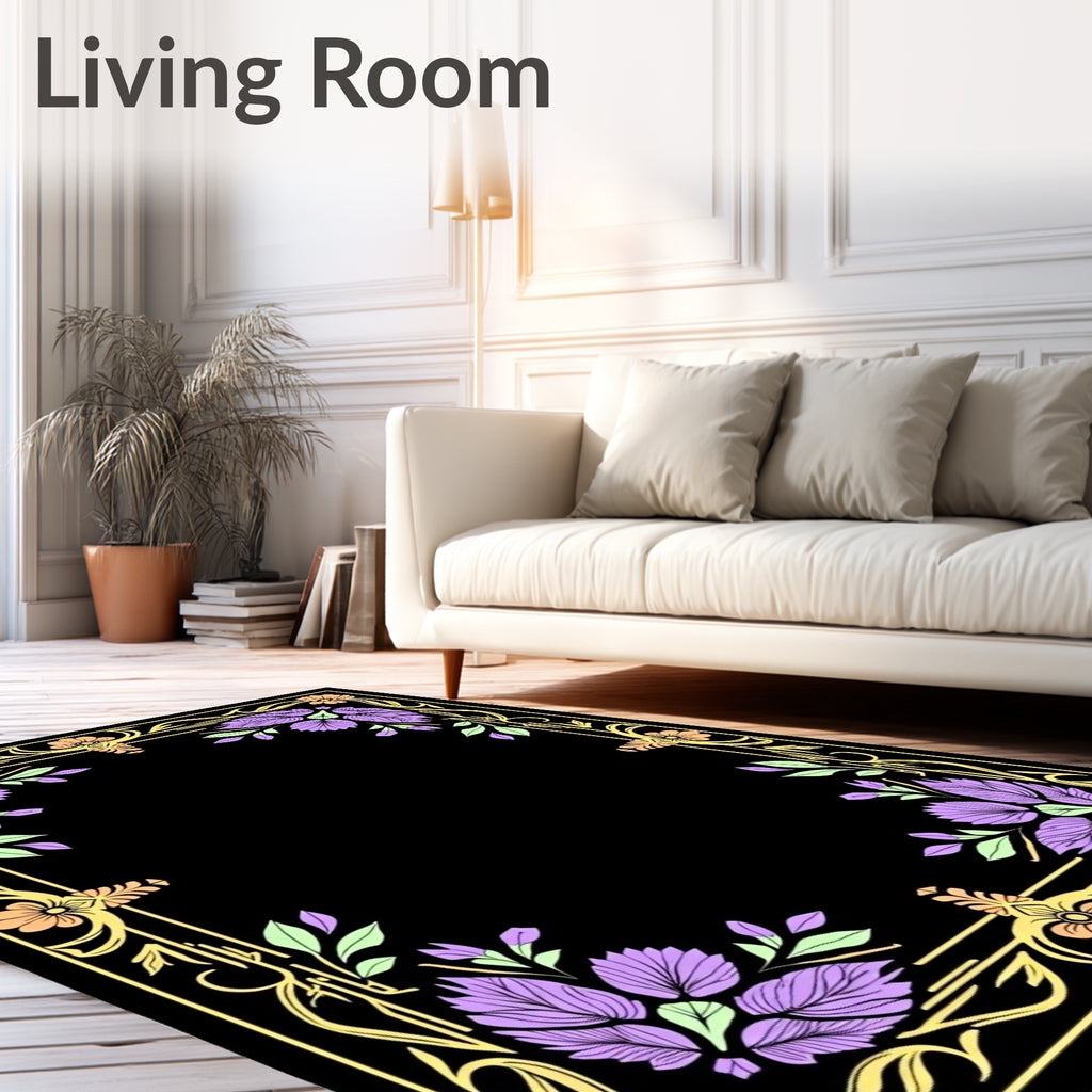 Art Nouveau Black Floral Border Rug