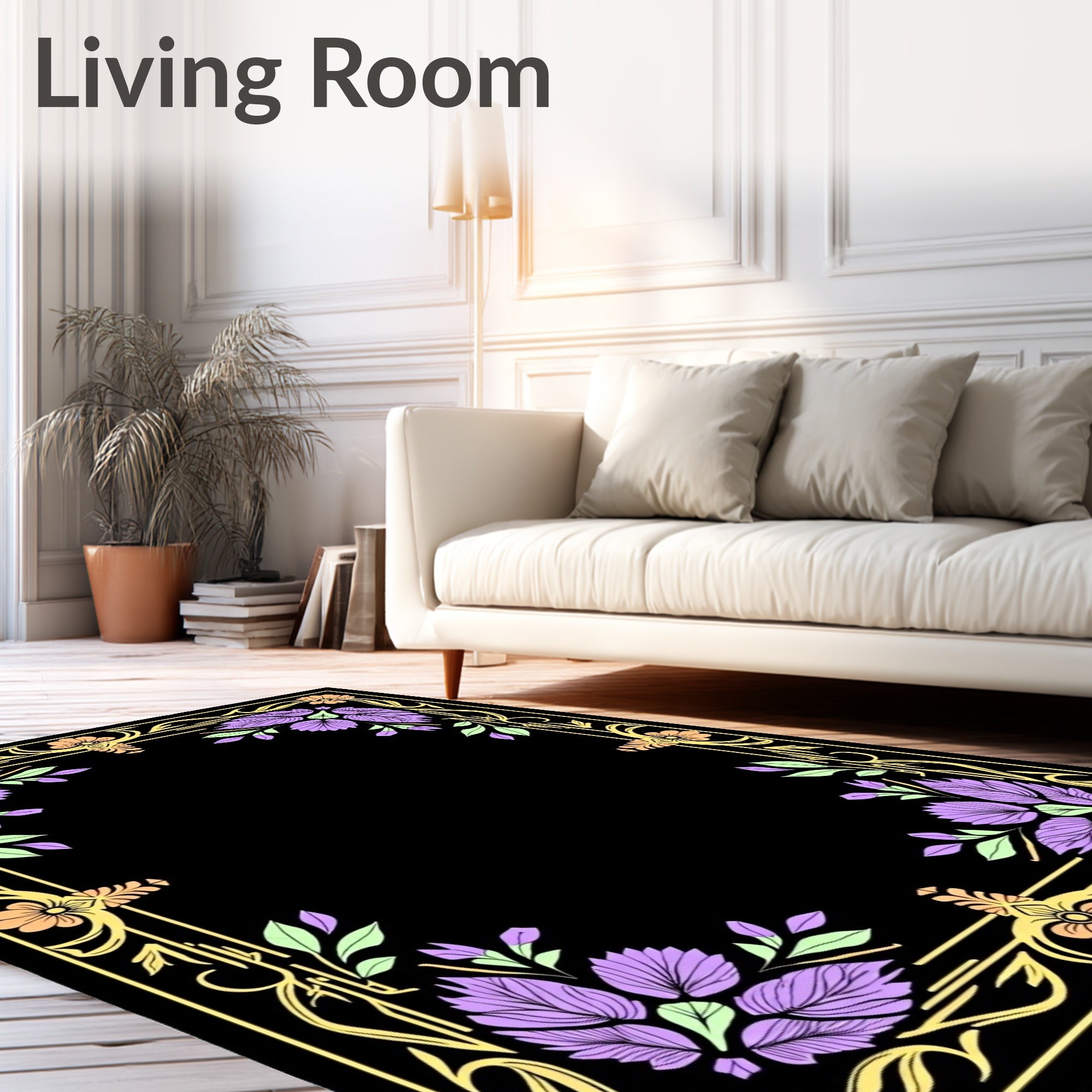 Art Nouveau Black Floral Border Rug