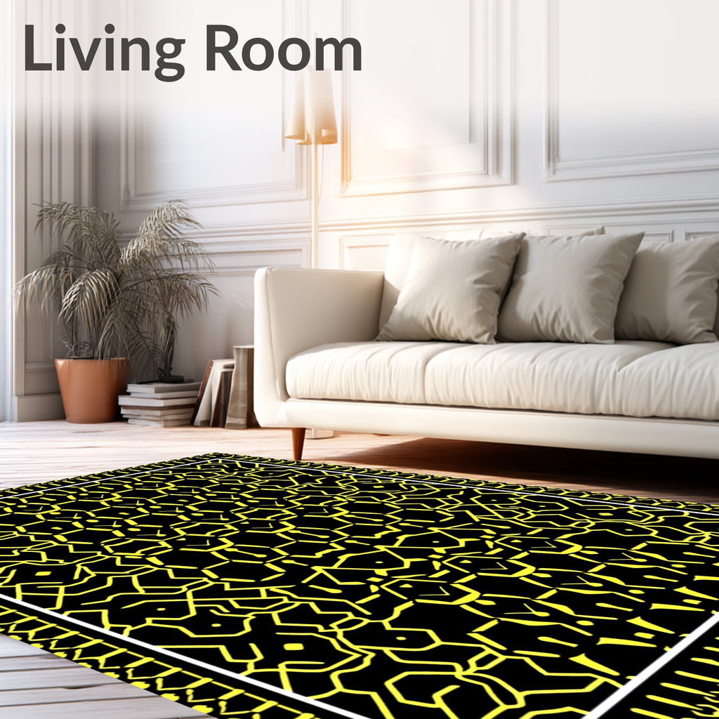 Black Yellow Geometric Hexagon Rug