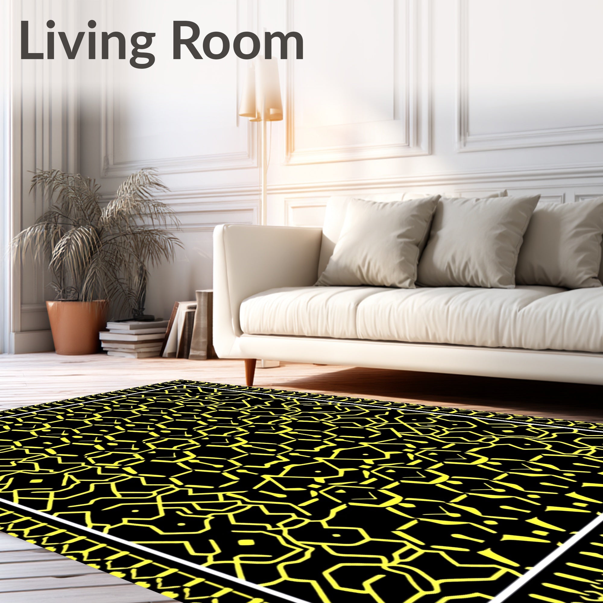 Black Yellow Geometric Hexagon Rug