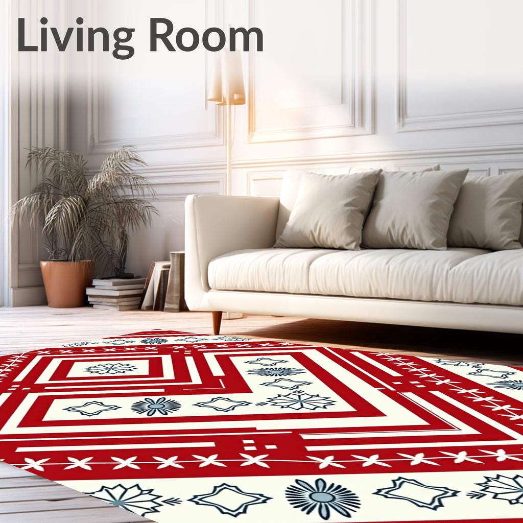 Red Cream Geometric Folk Art Diamonds Rug