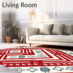 Red Cream Geometric Folk Art Diamonds Rug