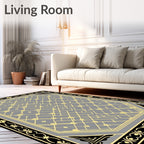 Gray and Black Ornate Border Rug