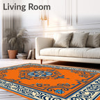Orange Blue Floral Medallion Border Rug