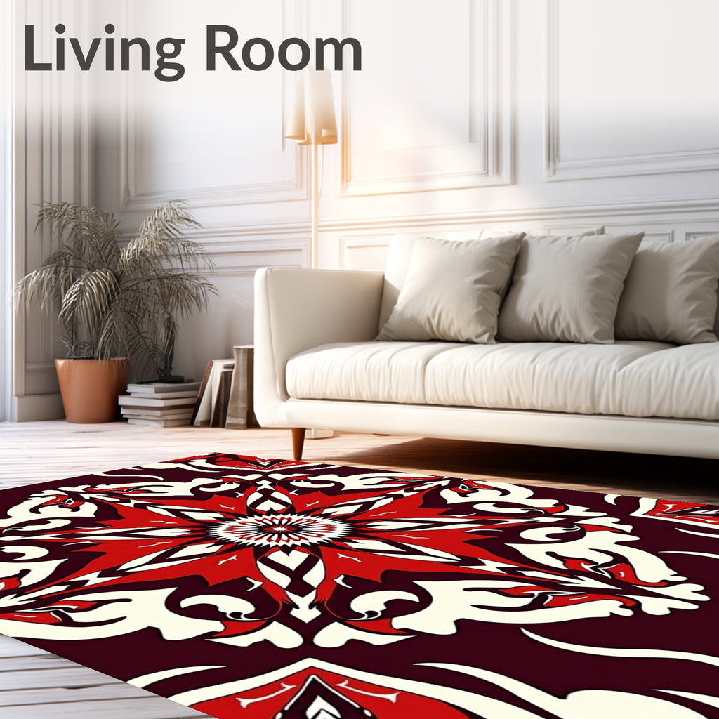 Bold Crimson Cream Ornamental Star Rug