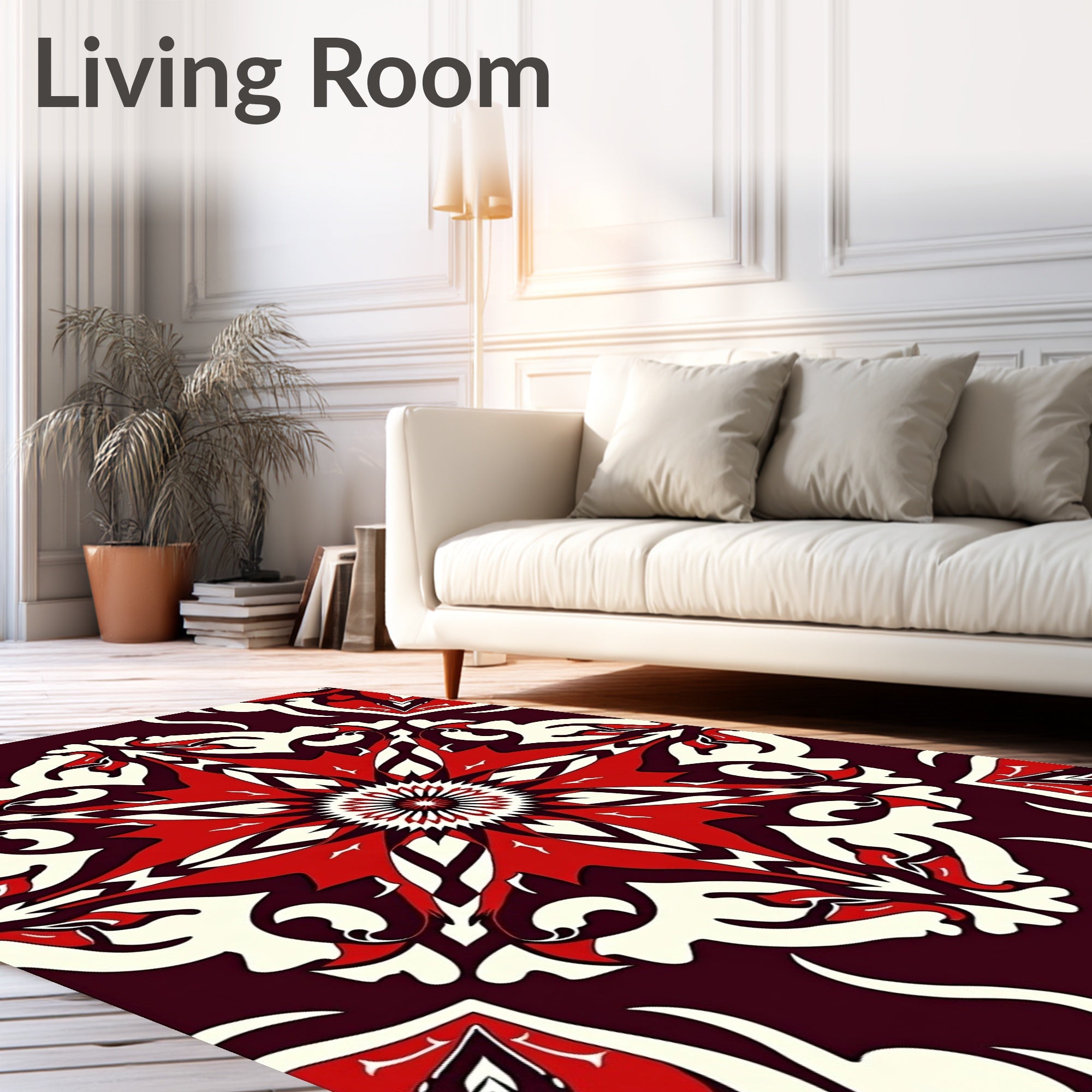 Bold Crimson Cream Ornamental Star Rug