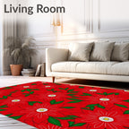 Vibrant Red Daisy Floral Arrangement Rug