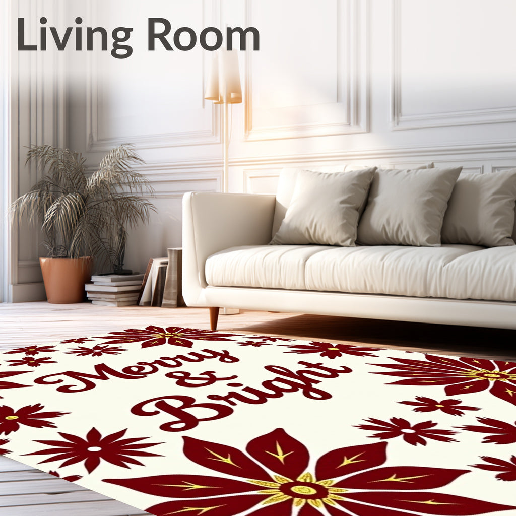 Crimson Gold Poinsettia Floral Border Rug