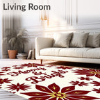 Crimson Gold Poinsettia Floral Border Rug