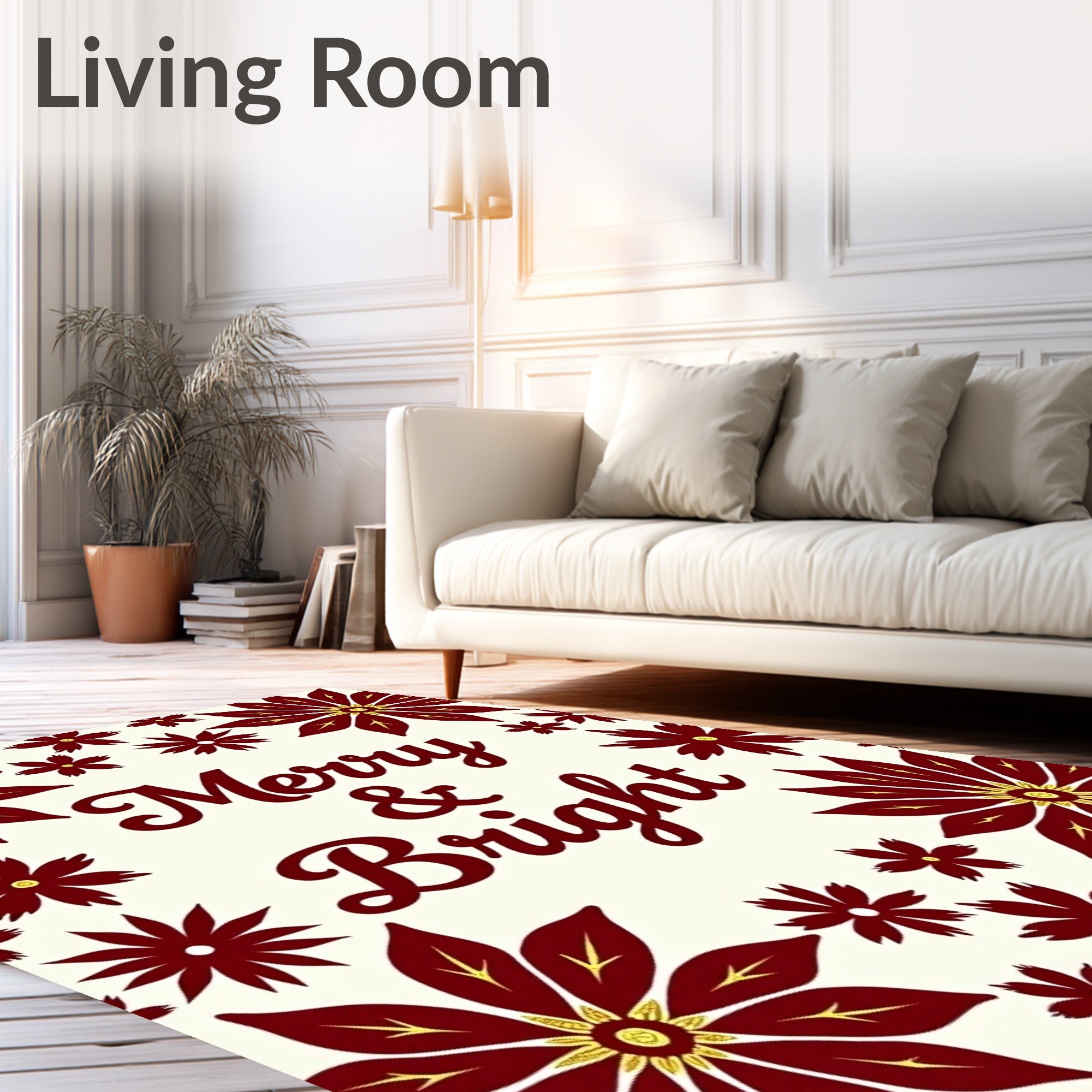 Crimson Gold Poinsettia Floral Border Rug