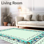 Aqua White Floral Border Rectangular Rug