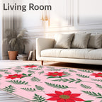 Red Floral Fern Background Rug