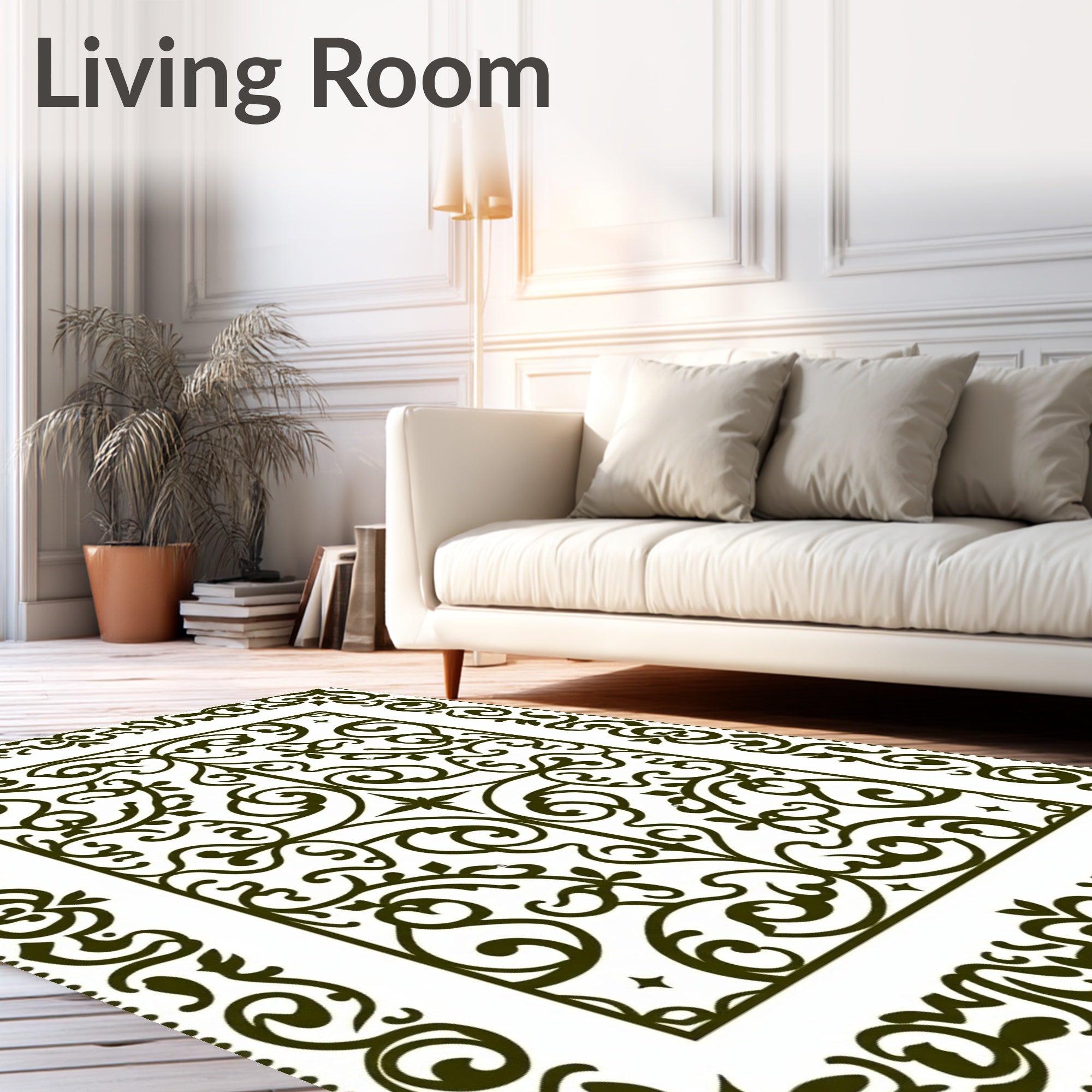 Dark Green Ornamental Courtly Scrolls Rug