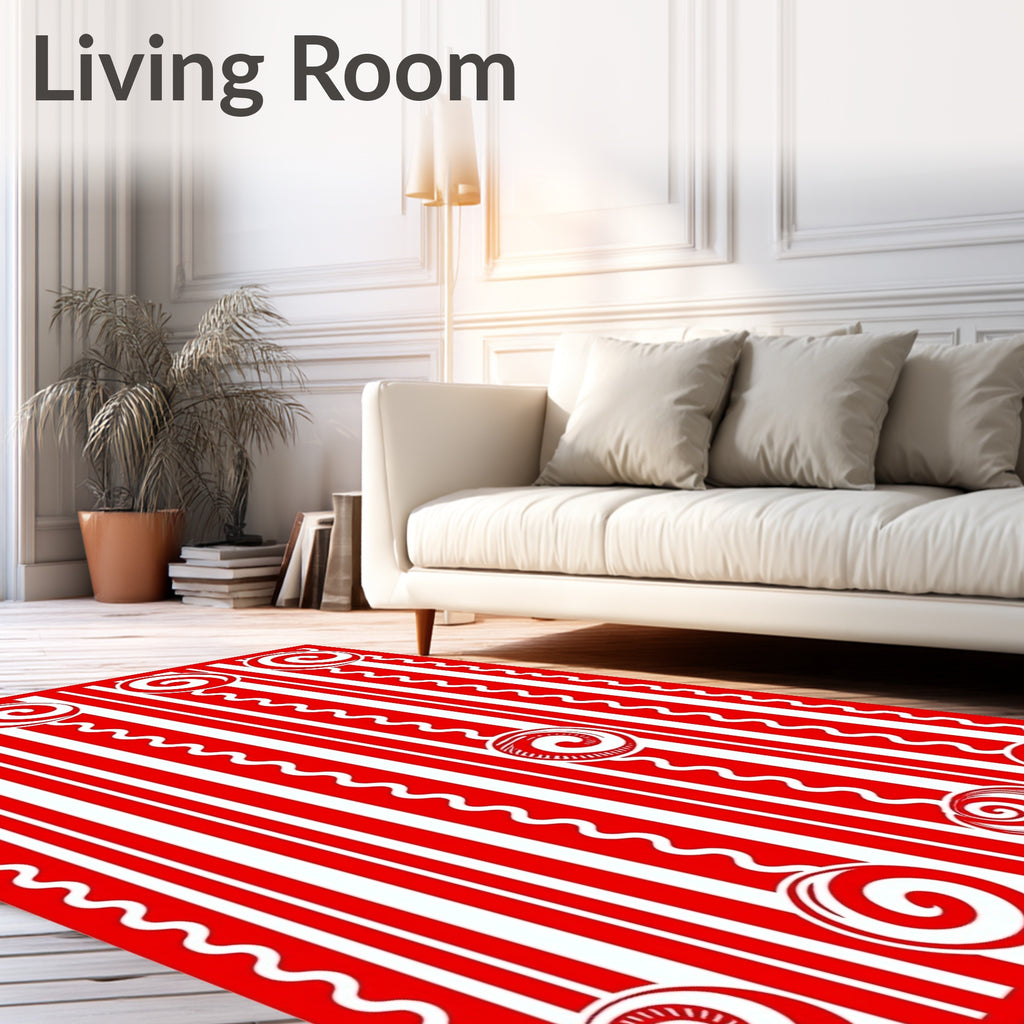 Red White Candy Swirl Stripe Rug