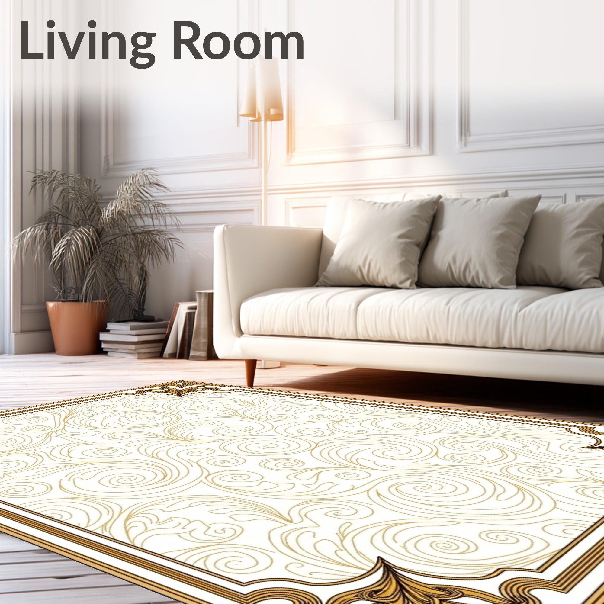 Golden Swirl Floral Ornament Rug