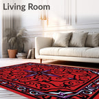 Crimson Red Floral Swirl Border Rug