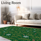 Winter Green Leaf Snowflake Floral Vines Rug