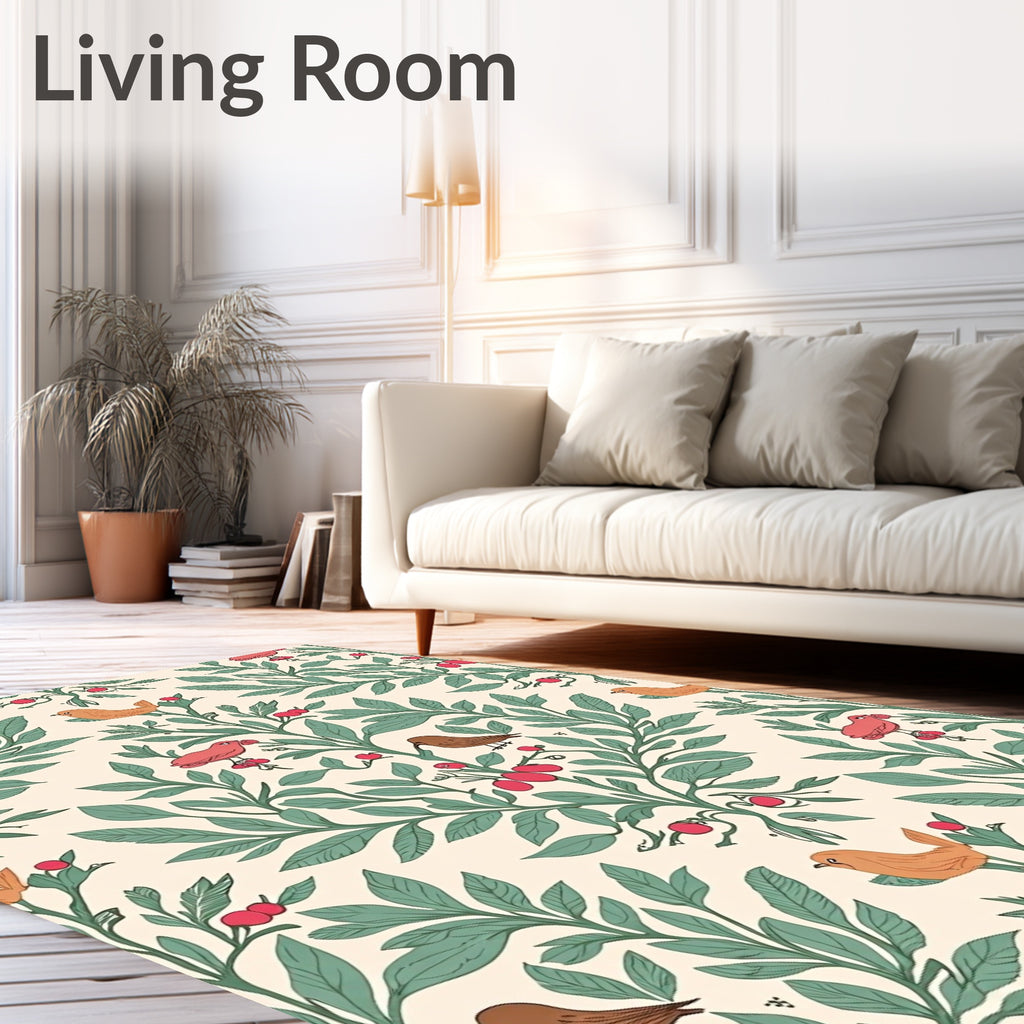 Whimsical Bird Berry Branch Garden Rug
