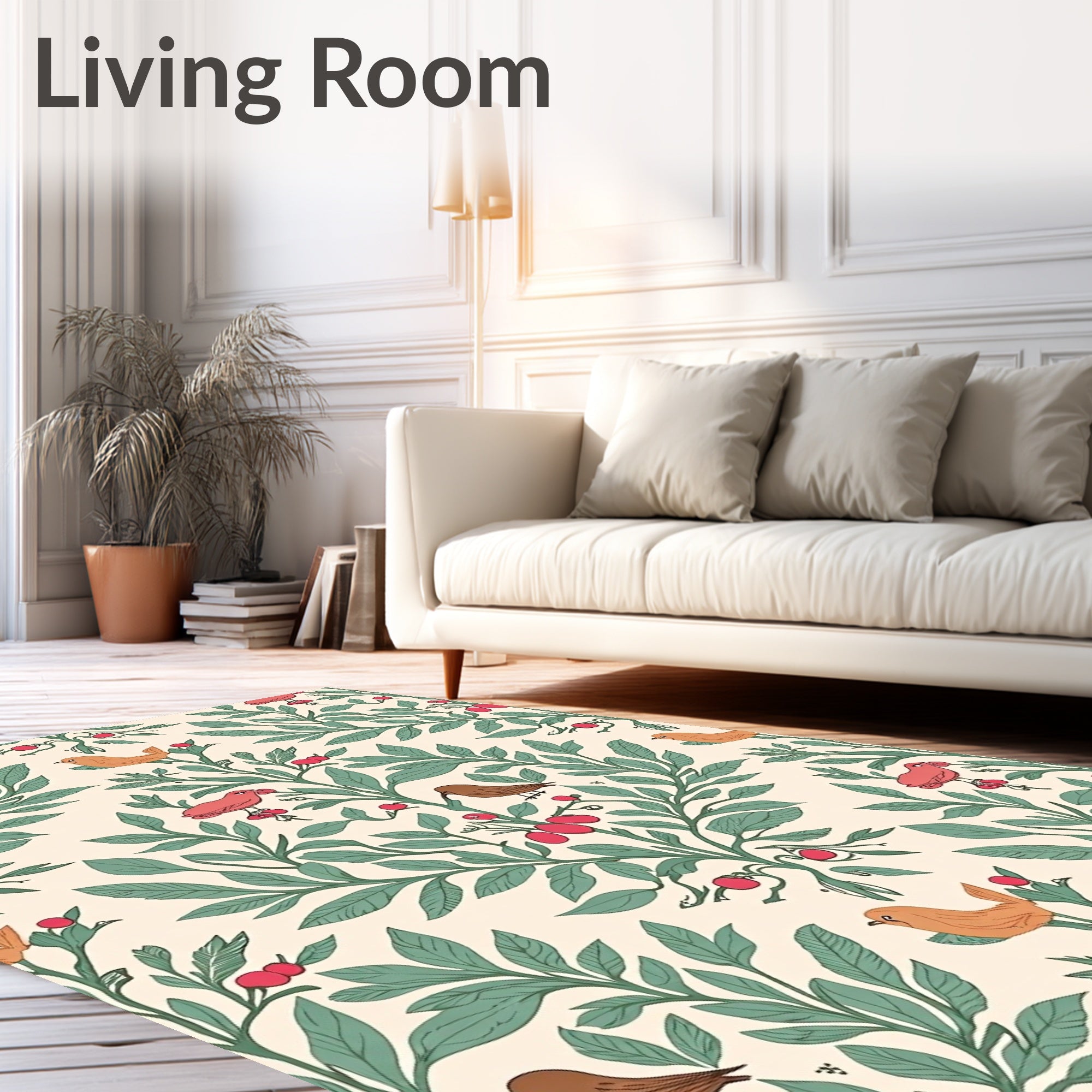 Whimsical Bird Berry Branch Garden Rug