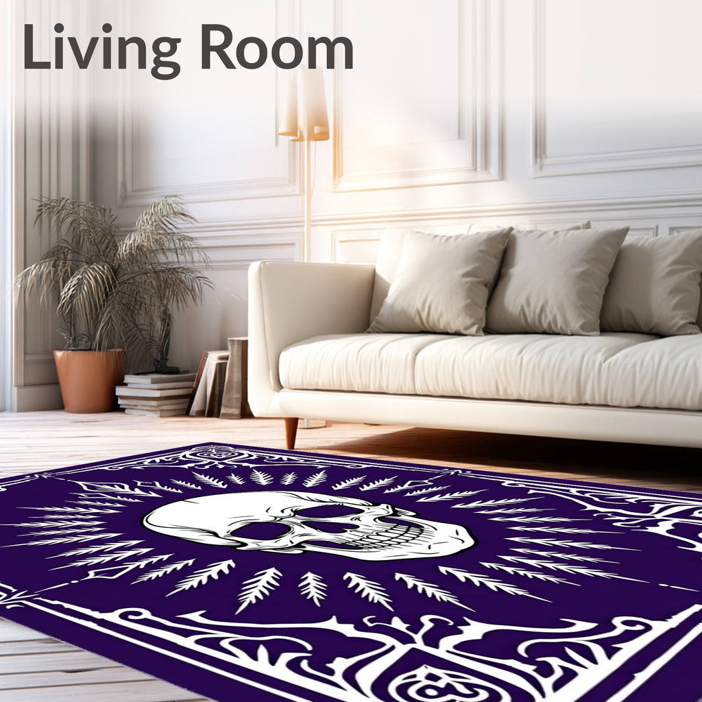 Gothic Skull White Ornate Deep Purple Rug