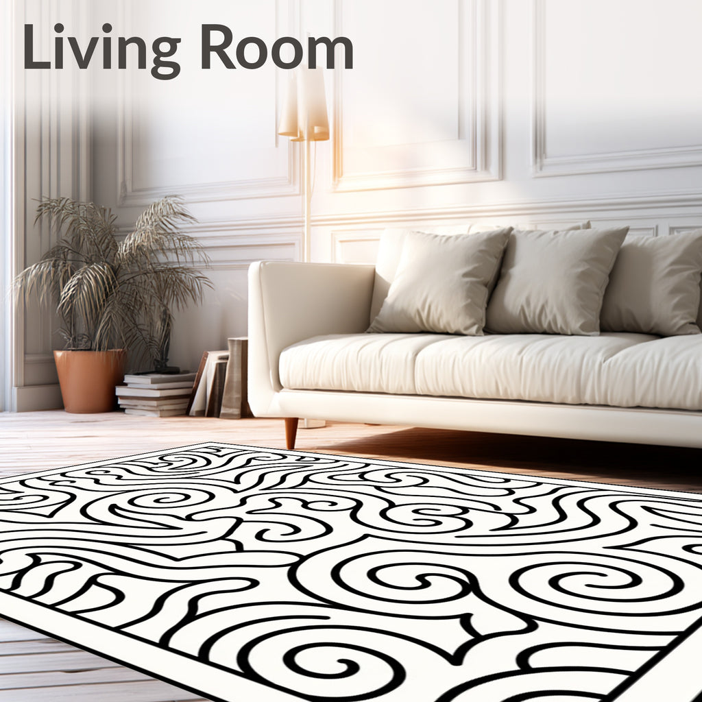 Black Swirl Abstract Flow Rug