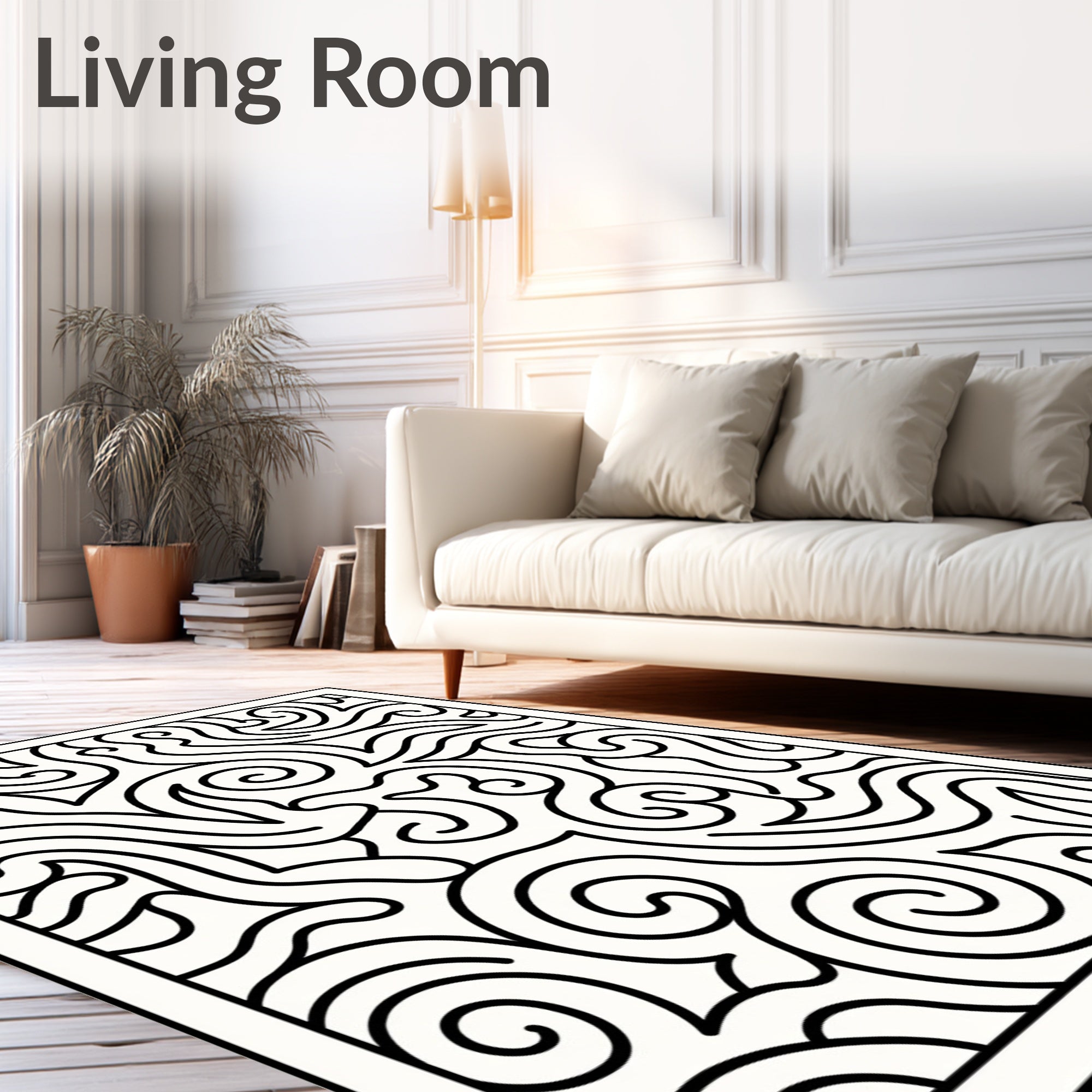 Black Swirl Abstract Flow Rug