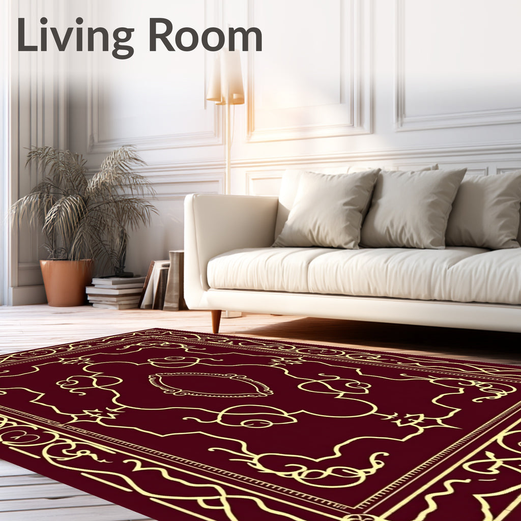 Crimson Gold Swirl Symmetry Rug