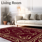 Crimson Gold Swirl Symmetry Rug