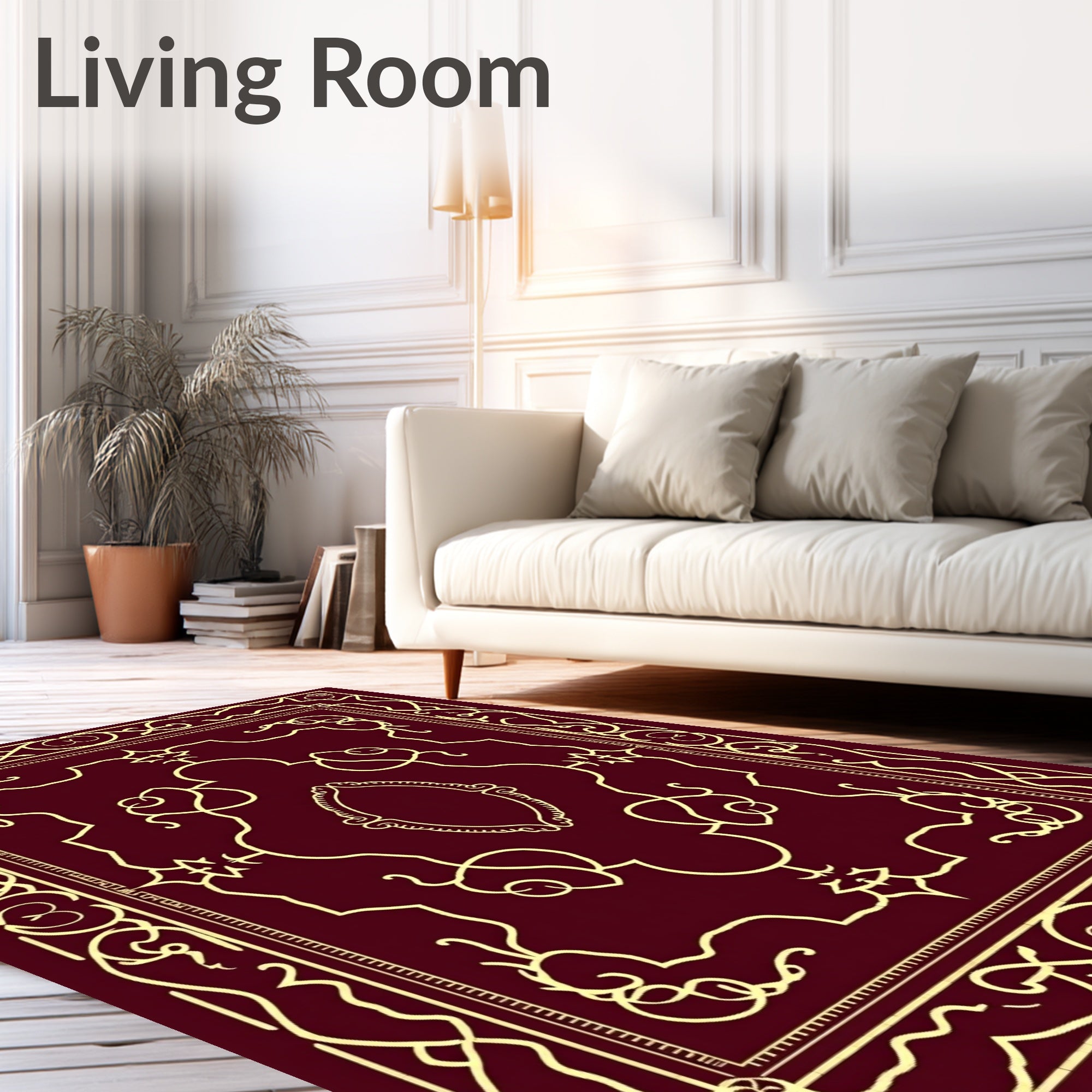Crimson Gold Swirl Symmetry Rug
