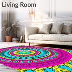 Vibrant Pink Yellow Blue Medallion Art Rug