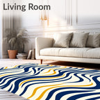Navy Gold Wavy Stripe Rug