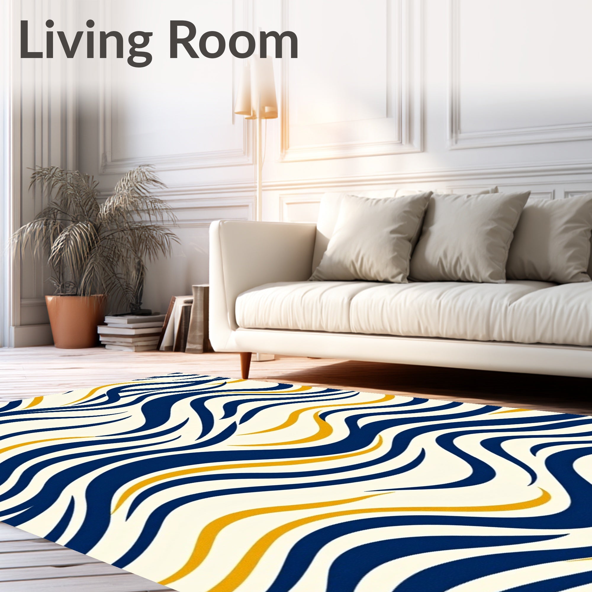 Navy Gold Wavy Stripe Rug